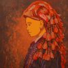 Red Dzao Lady Portrait II Vietnamese Lacquer Painting by Artist Hoang Hoan