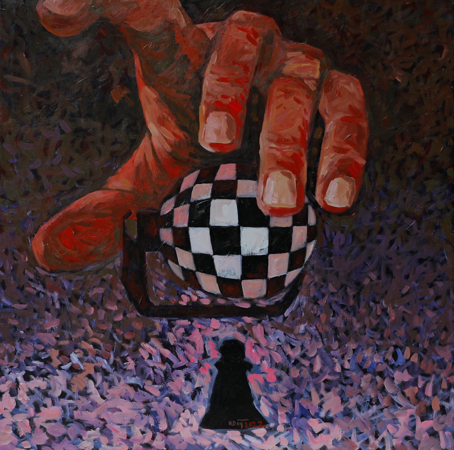 Chess Pressure IV - Vietnamese Acrylic Painting by Artist Hoang Ngoc Dung