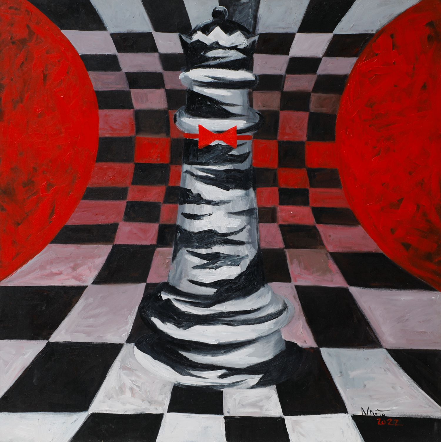 Chess Pressure V - Vietnamese Acrylic Painting by Artist Hoang Ngoc Dung