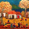 Childhood - Vietnamese Lacquer Painting by Artist Chau Ai Van