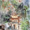 Bich Dong Pagoda on a Tranquil March Day - Vietnamese Watercolor Painting By Artist Nguyen Ngoc Phuong