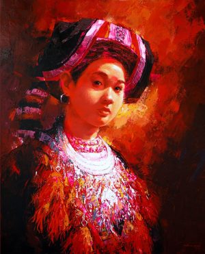 The Red Dao Young Woman I - Acrylic Painting by Artist Hoang Hoan