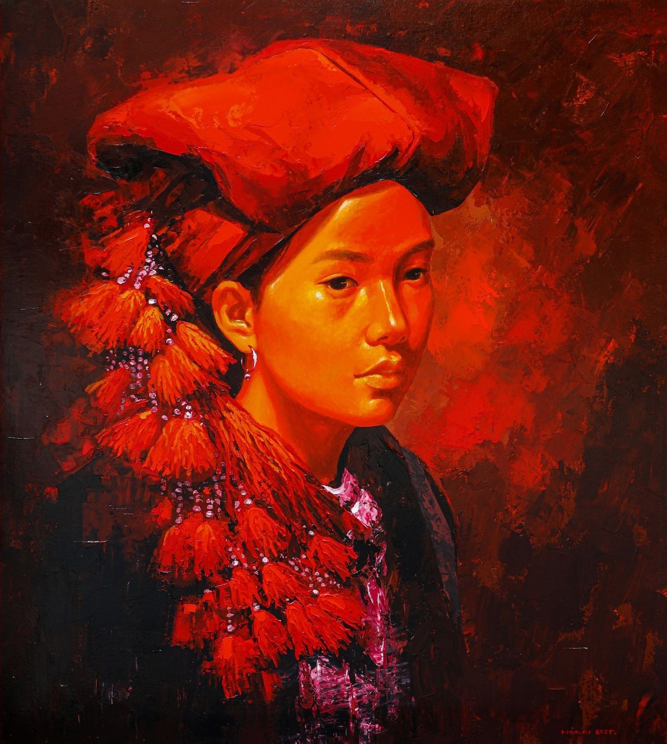 The Red Dao Young Woman II - Acrylic Painting by Artist Hoang Hoan