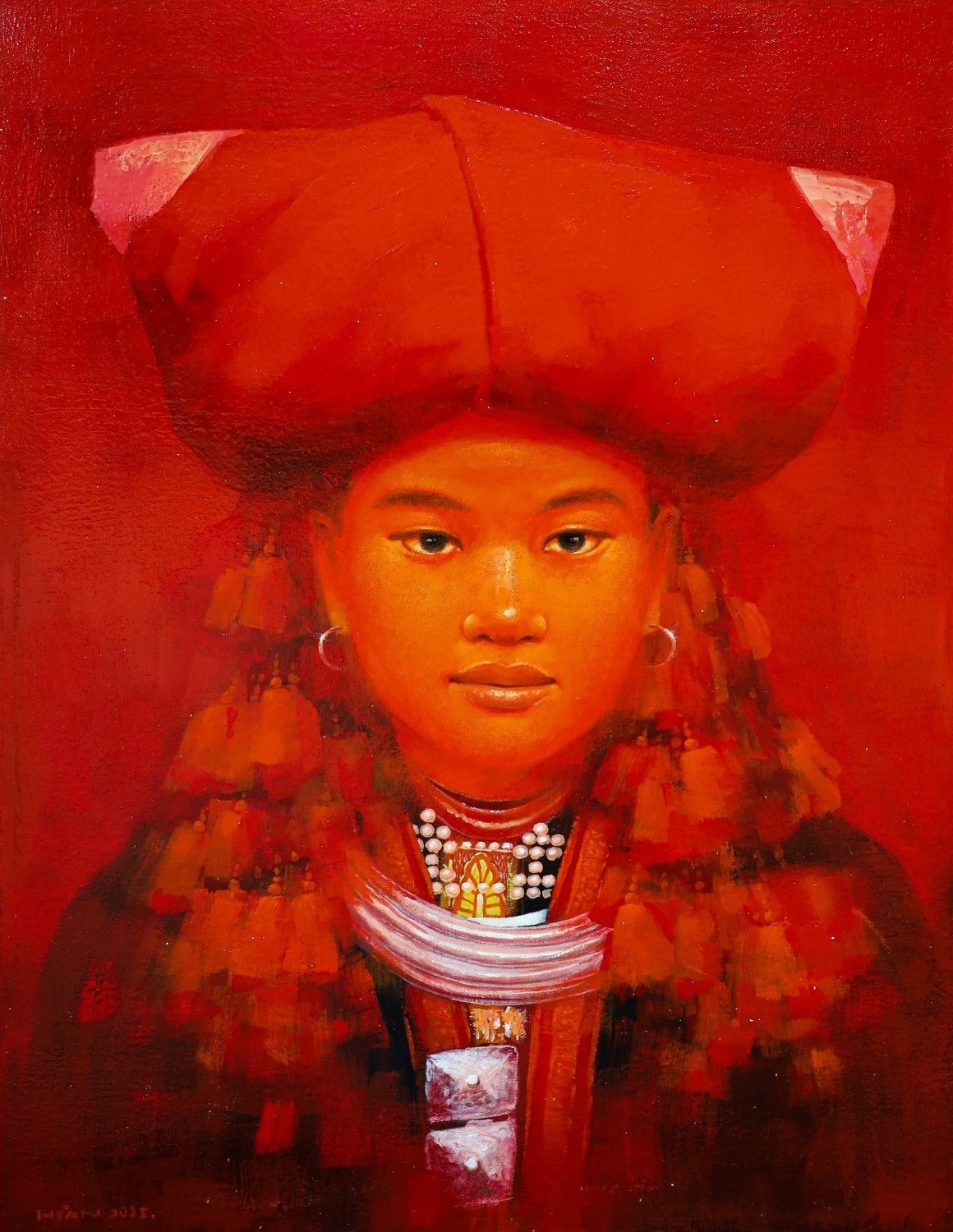 The Red Dao Young Woman III - Acrylic Painting by Artist Hoang Hoan