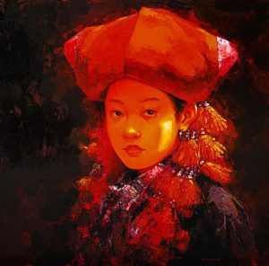 The Red Dao Young Woman IV - Acrylic Painting by Artist Hoang Hoan