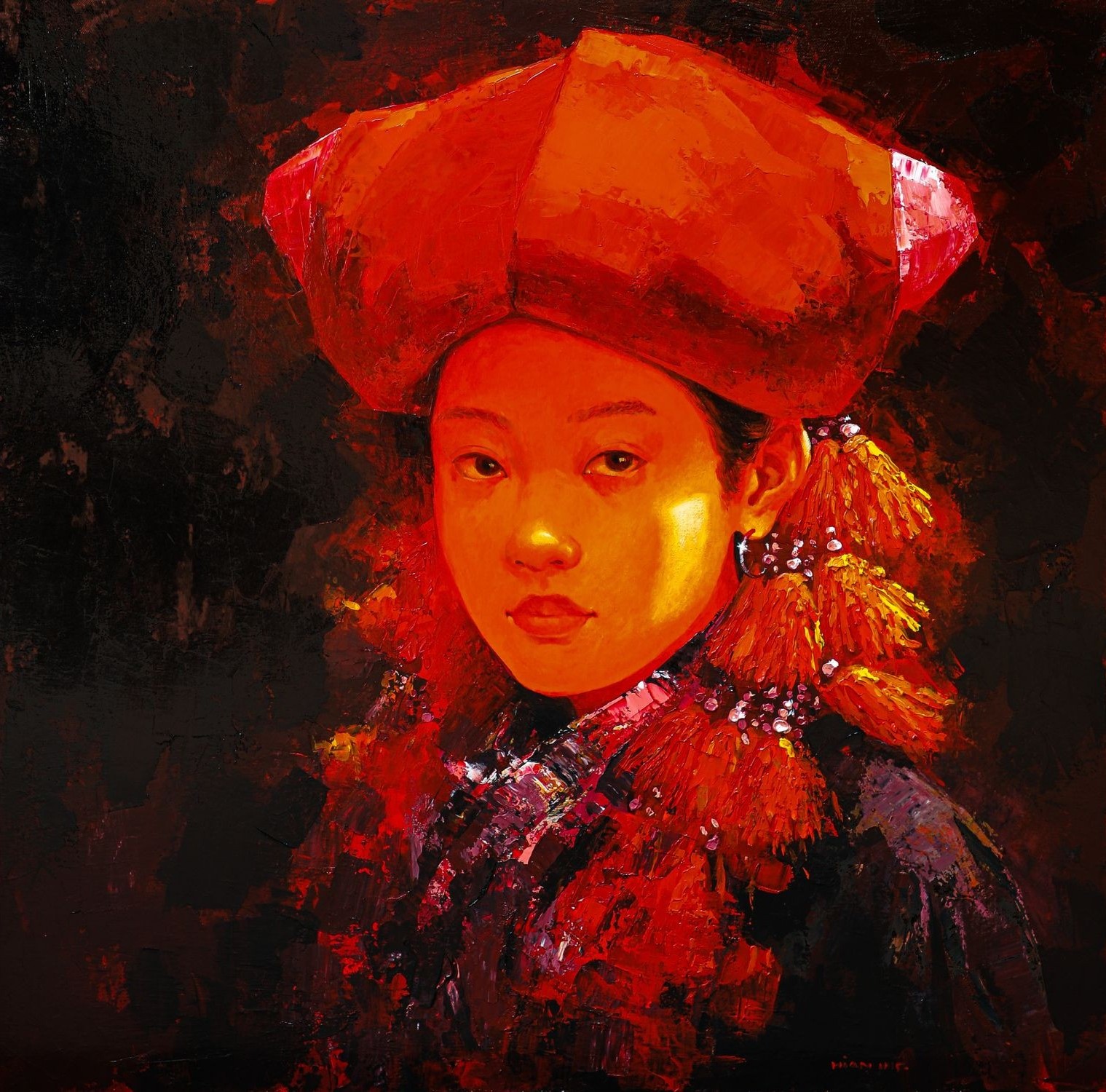 The Red Dao Young Woman IV - Acrylic Painting by Artist Hoang Hoan