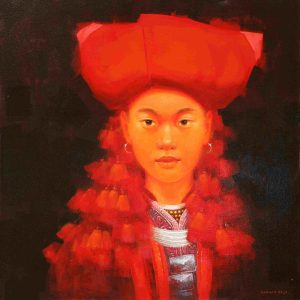 Red Dao Lady VI -Vietnamese Acrylic Painting by Artist Hoang Hoan