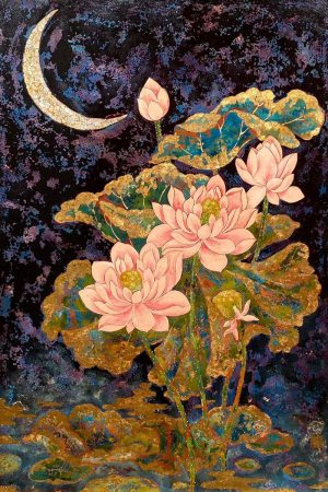 Cresent Moon - Vietnamese Lacquer Painting by Artist Chau Ai Van