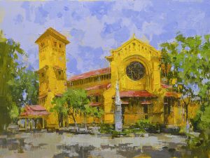 Cua Bac Catholic Church - Vietnamese Oil Painting by Artist Pham Hoang Minh