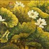 White Lotus Blossom III Vietnamese Lacquer Painting by Artist Do Khai