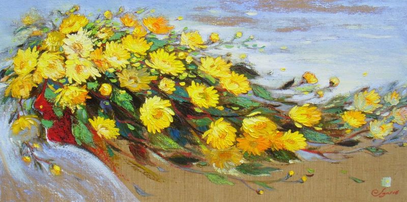 Daisies II - Vietnamese Oil Painting Flower by Artist Dang Dinh Ngo