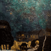 Starry Night Vietnamese Lacquer Painting by Artist Mai Thi Kim Uyen