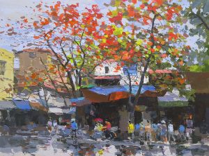 Dinh Tien Hoang Street II - Vietnamese Oil Paintings by Artist Pham Hoang Minh