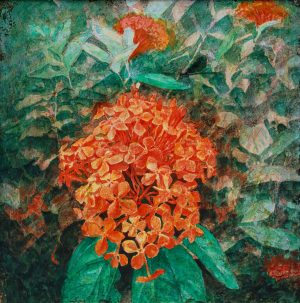 Peony Bloom - Lacquer Painting by Artist Hoang Hoan