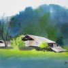 By the Meadow II Watercolor Painting By Artist Dinh Duc