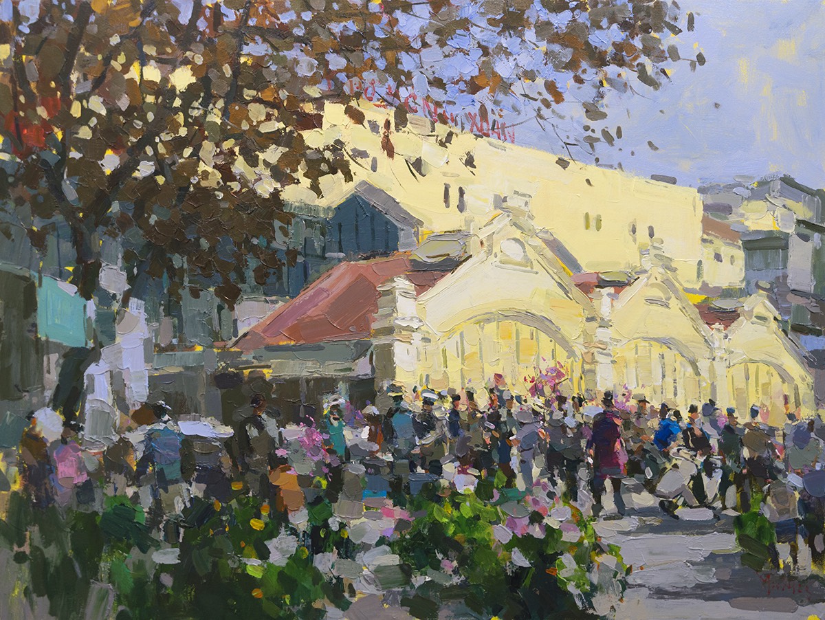 Dong Xuan Market II - Vietnamese Oil Painting by Artist Pham Hoang Minh