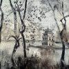 Winter Through the Old Street Vietnamese Watercolor Painting By Artist Nguyen Phuong