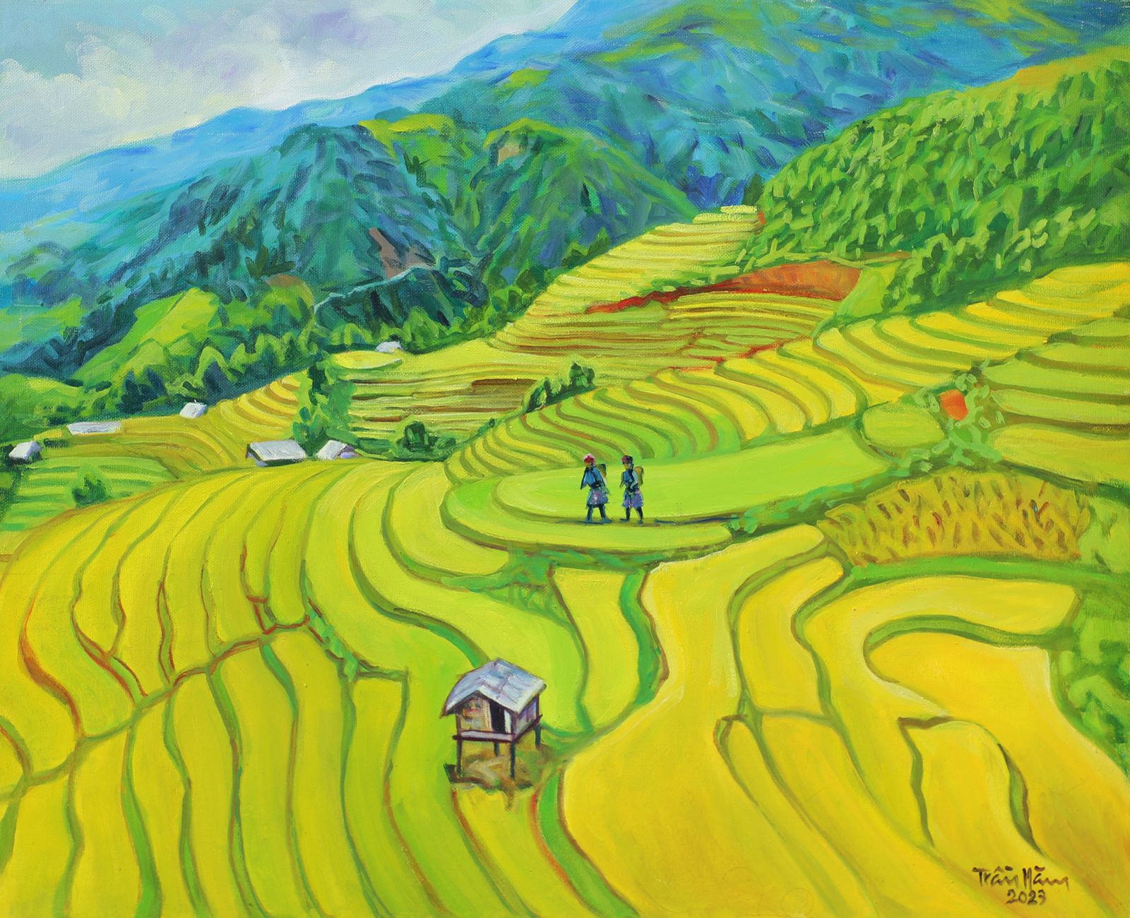 Early Rice Aroma - Vietnamese Oil Painting by Artist Tran Nam