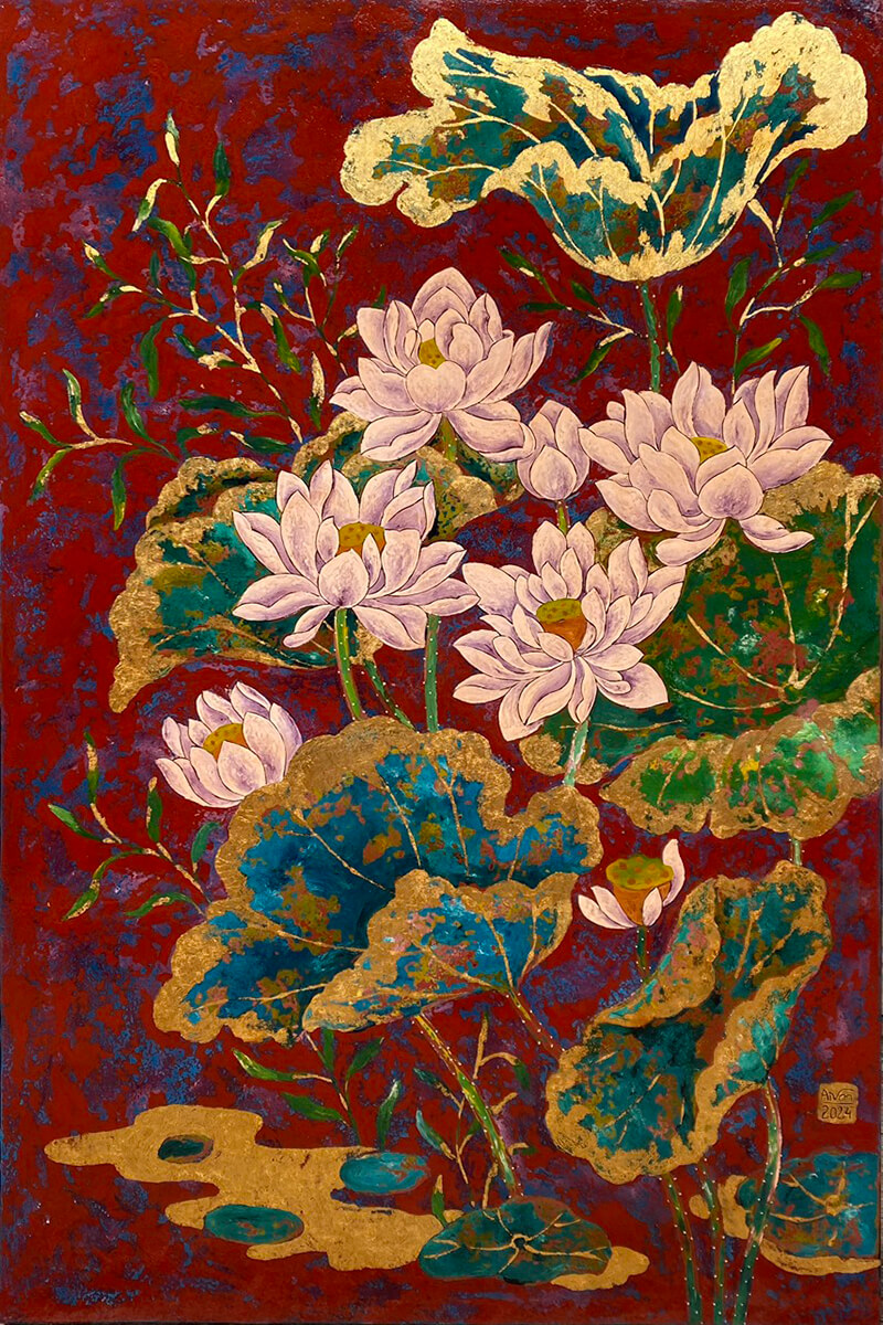 Equanimity II Vietnamese lacquer painting by artist Chau Ai Van