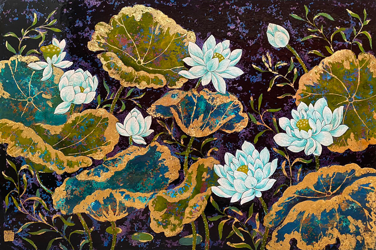 Equanimity III Vietnamese lacquer painting by artist Chau Ai Van