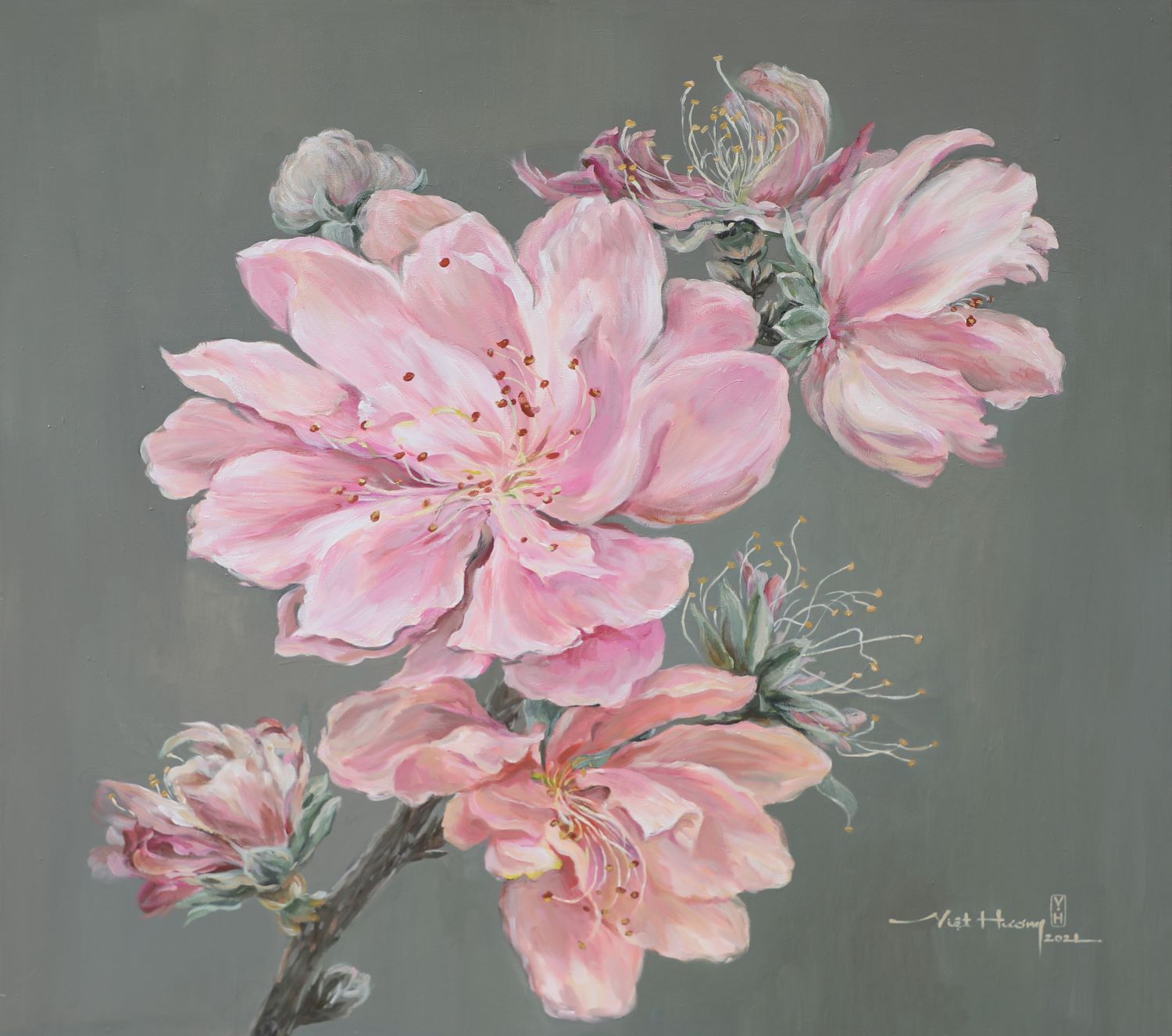 Faded Peach Blossom I - Vietnamese Oil Painting by Artist Viet Huong