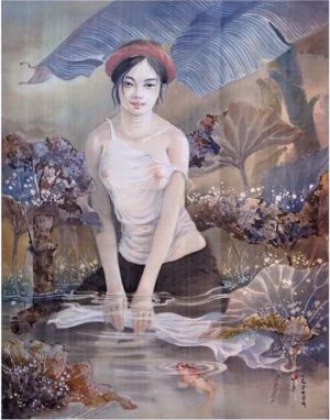 Fairy Tail II - Vietnamese Water Color Painting on Silk by Artist Phan Niem