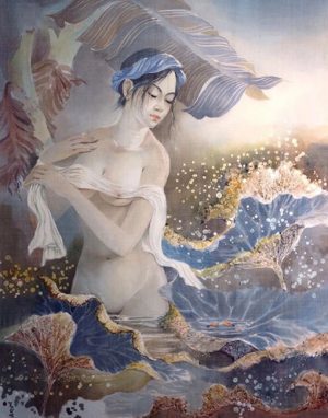 Fairy Tail I - Vietnamese Water Color Painting on Silk by Artist Phan Niem