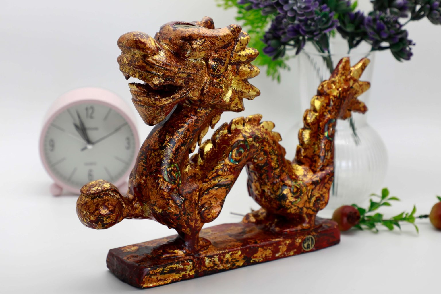 First Dragon Embraces Jade II - Vietnamese Lacquer Artwork by Artist Nguyen Tan Phat