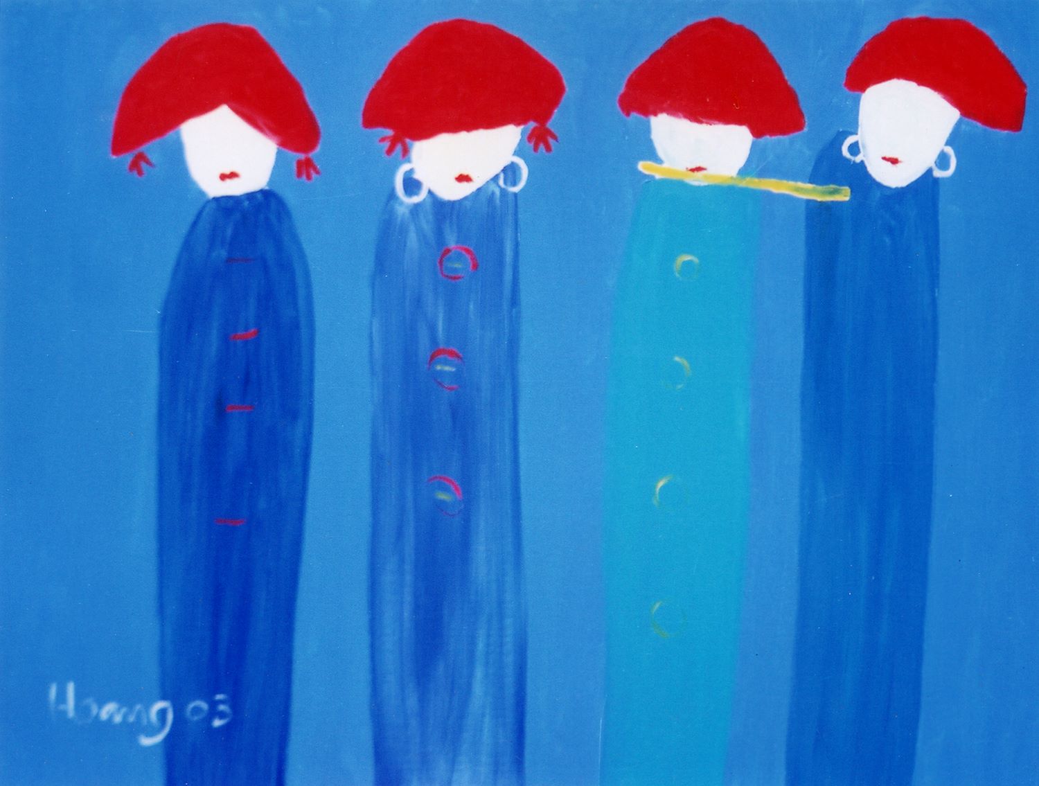 Flute Girls - Vietnamese Acrylic Painting by Artist Ngo Duc Hoang