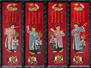 Four Graceful Ladies - Vietnamese Lacquer Paintings by Artist Dinh Thi Thanh
