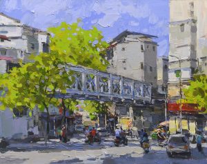 Cua Dong Street - Vietnamese Oil Paintings by Artist Pham Hoang Minh