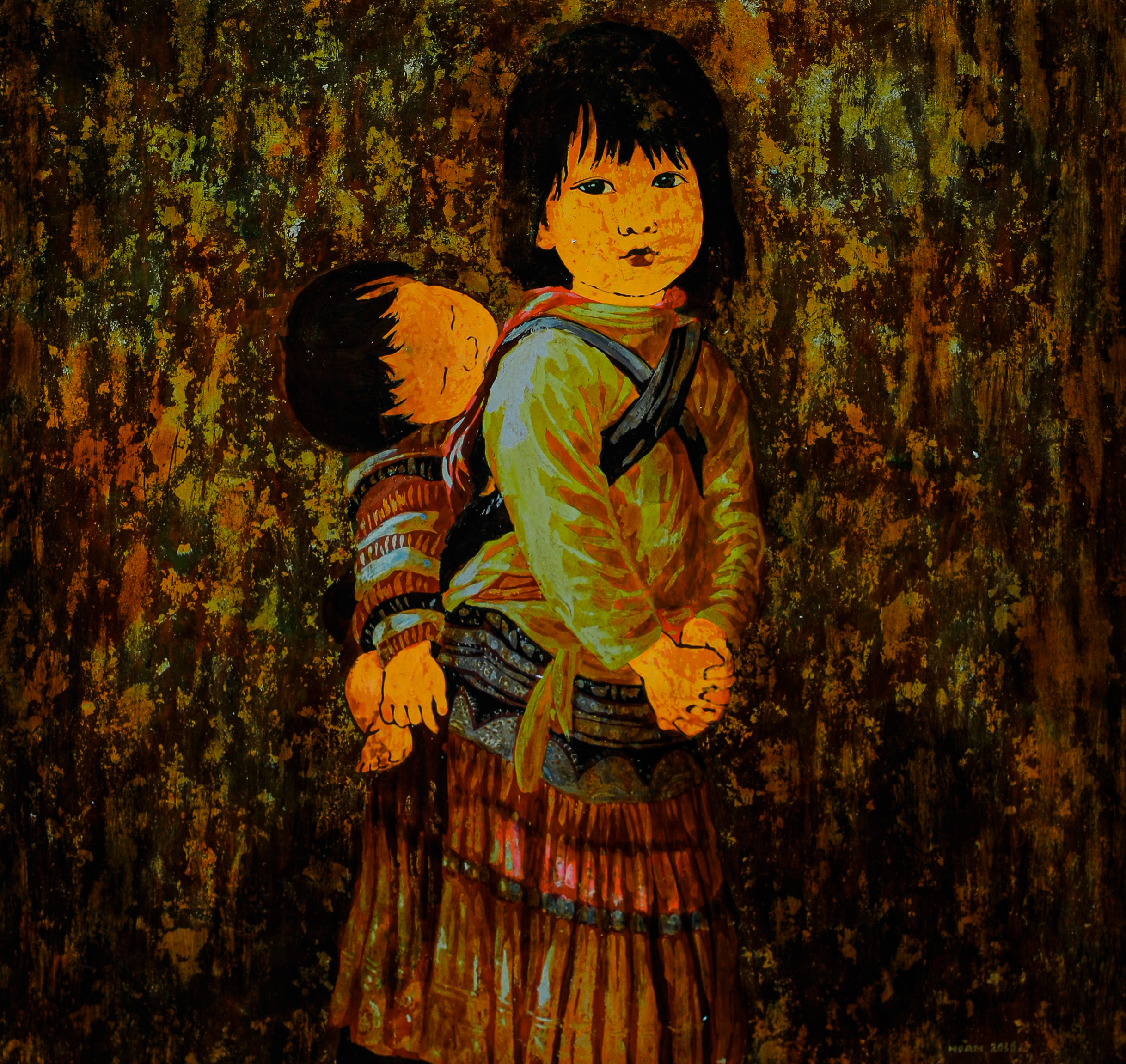 Reclining Slumber - Lacquer Painting by Artist Hoang Hoan