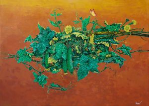 Luffa Trellis III - Lacquer Painting by Artist Nguyen Van Nghia
