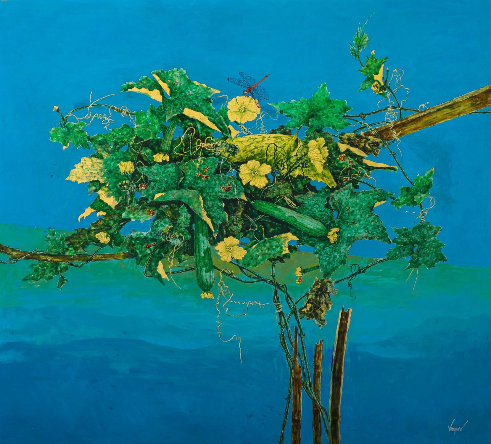 Luffa Trellis IV - Lacquer Painting by Artist Nguyen Van Nghia