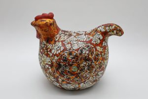 Golden Hen VII - Vietnamese Lacquer Artwork by Artist Nguyen Tan Phat