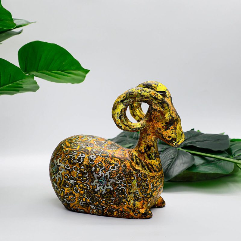 Golden Goat II Vietnamese Lacquer Artwork by Artist Nguyen Tan Phat