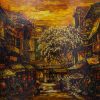 Golden Sunlight on Street II - Vietnamese Lacquer Painting by Artist Giap Van Tuan