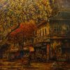 Golden Sunlight on Street III - Vietnamese Lacquer Painting by Artist Giap Van Tuan