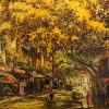 Golden Sunlight on Street IV - Vietnamese Lacquer Painting by Artist Giap Van Tuan