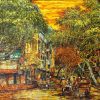 Golden Sunlight on Street V - Vietnamese Lacquer Painting by Artist Giap Van Tuan