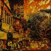 Golden Sunlight on Street VII - Vietnamese Lacquer Painting by Artist Giap Van Tuan