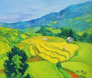 Golden Terrace - Vietnamese Oil Painting by Artist Tran Nam
