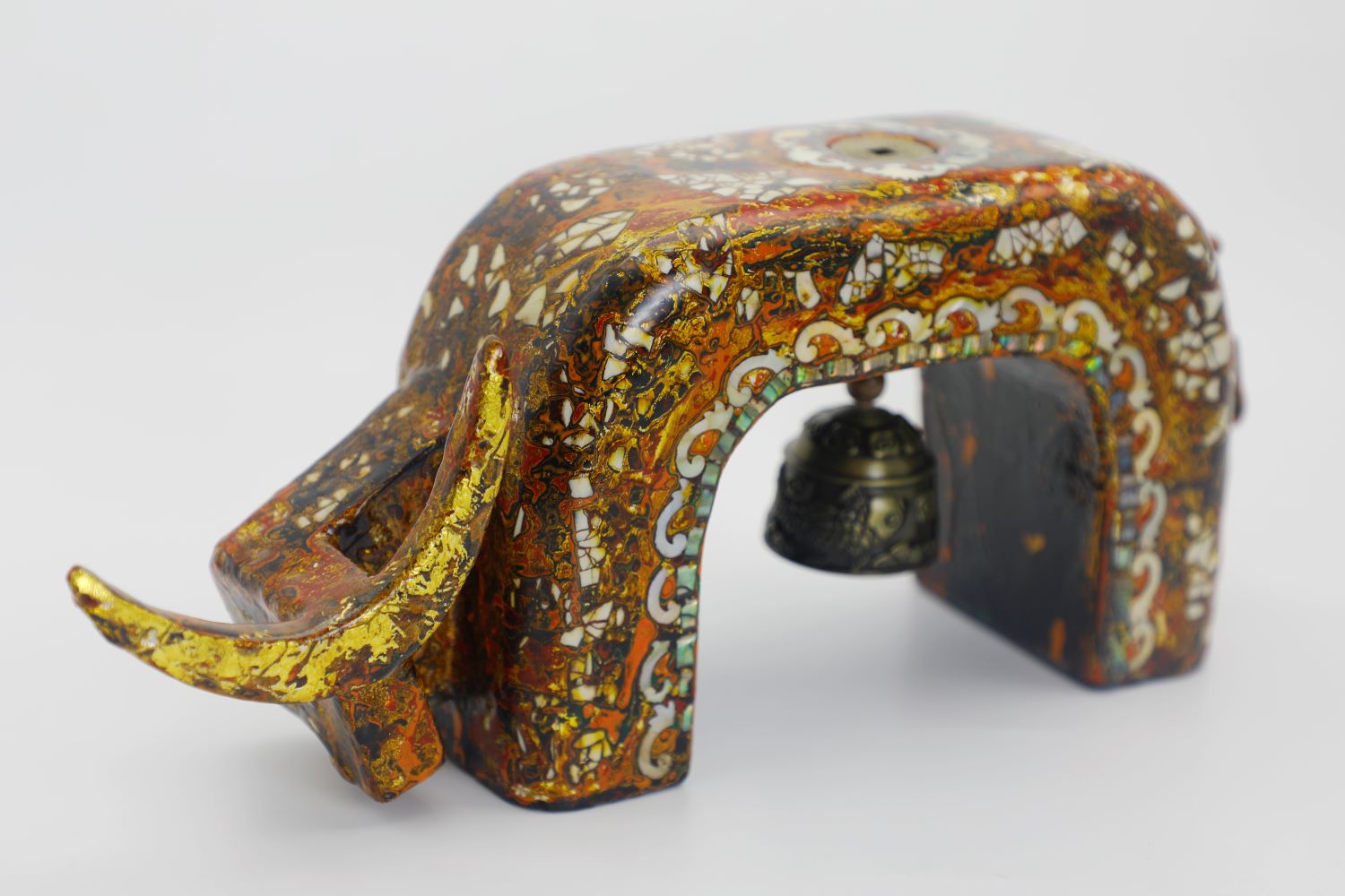 Gorgeous Gate-shaped Buffalo XIV - Vietnamese Lacquer Artwork by Artist Nguyen Tan Phat