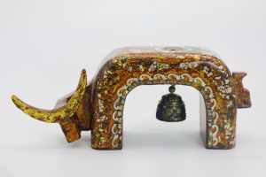 Gorgeous Gate-shaped Buffalo XIV - Vietnamese Lacquer Artwork by Artist Nguyen Tan Phat