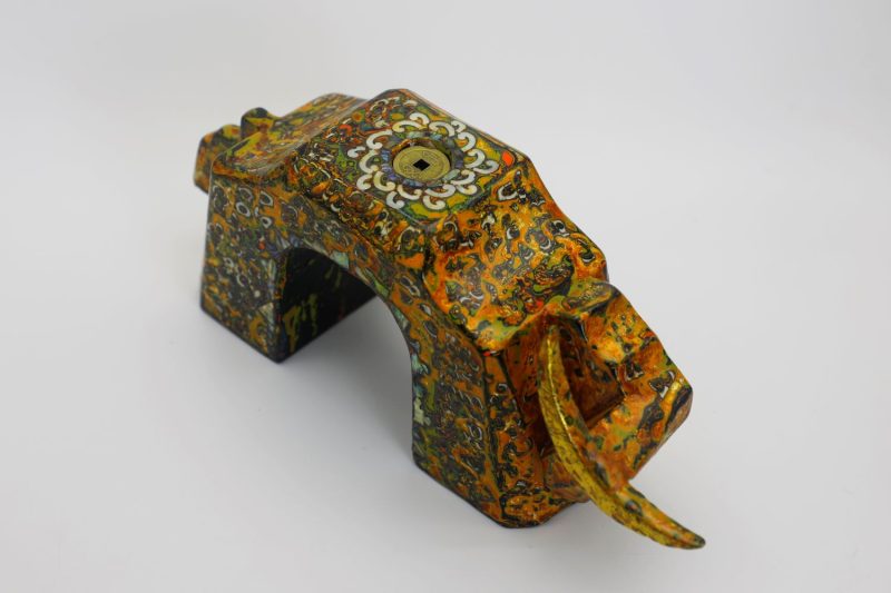 Gorgeous Gate-shaped Buffalo XV - Vietnamese Lacquer Artwork by Artist Nguyen Tan Phat