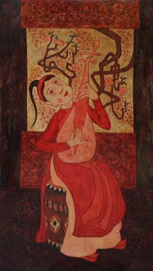 Graceful Lady I - Vietnamese Lacquer Painting by Artist Ngo Ba Cong