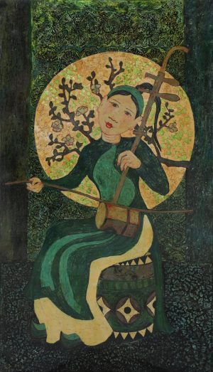 Graceful Lady III - Vietnamese Lacquer Painting by Artist Ngo Ba Cong