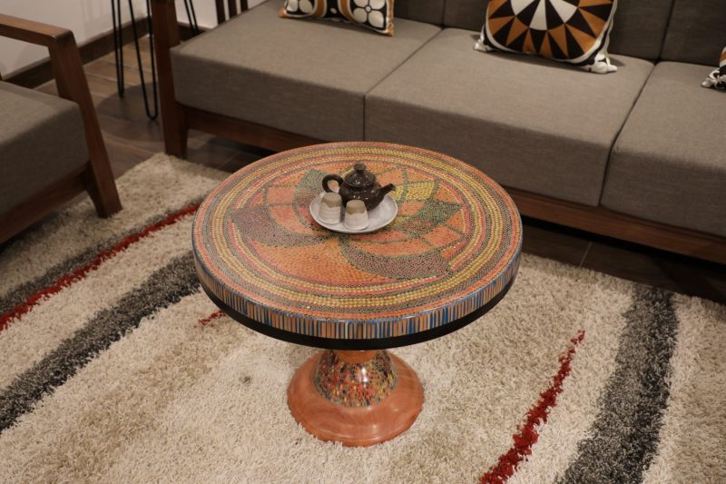 Great Lotus Colored-Pencil Coffee Table - Nguyen Art Gallery