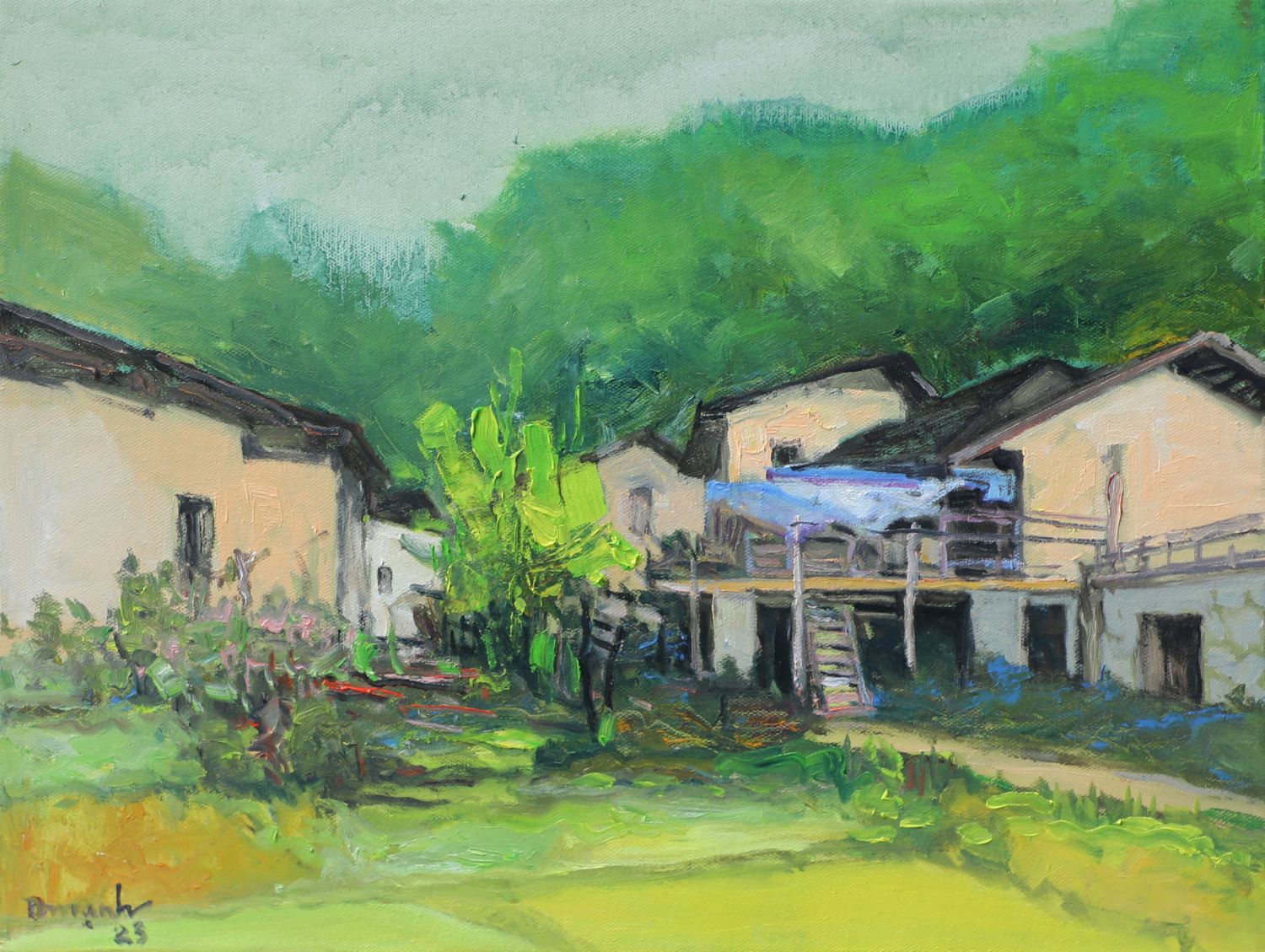 Green Afternoon - Vietnamese Oil Painting by Artist Lam Duc Manh