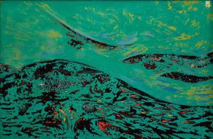 Green Ocean - Vietnamese Lacquer Painting by Artist Trieu Khac Tien